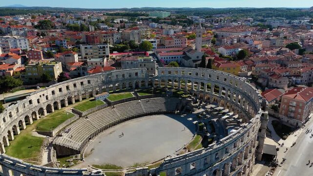 Aerial view of pula arena amphitheatre in croatia
