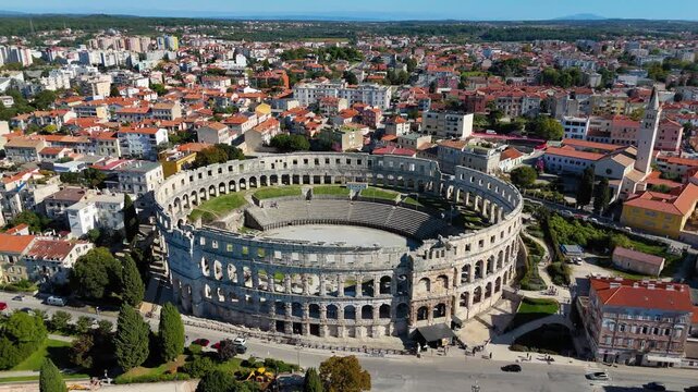 Pula arena aerial view of roman amphitheater in croatia