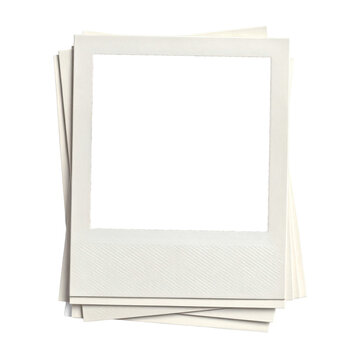 A stack of blank vintage instant photo frames, reminiscent of classic polaroid pictures, waiting for your precious memories and nostalgic design projects&nbsp;
