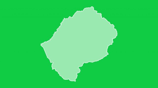 Lesotho map glow trace outline animation green background