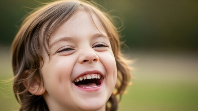Portrait of a happy child with dimples laughing.