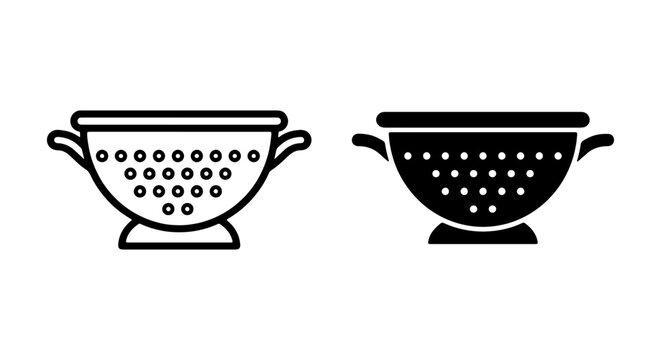 Colander Icons, Kitchen Strainer Vector Graphics, Food Preparation Tools, Cooking Utensils