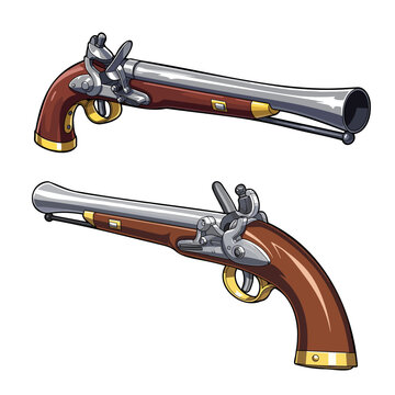 Pirate Flintlock Pistol Musket Detailed Comic Cartoon