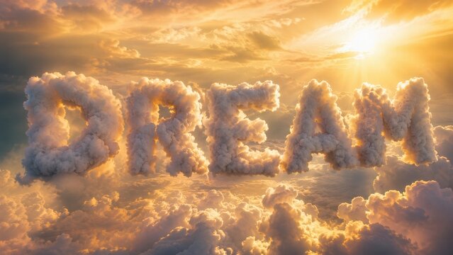 Dream word formed by clouds against a sunny sky in daylight  