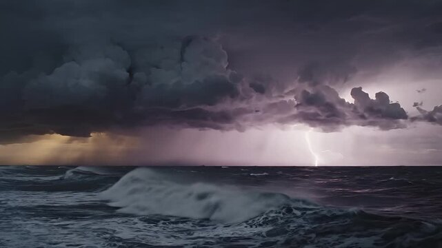 Dramatic Ocean Storm Clouds Gathering Over Rough Seas.