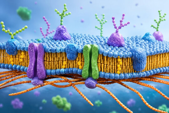 Cell Membrane Structure with Proteins and Receptors, Scientific 3D Biology Illustration