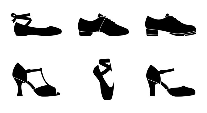 Diverse Dance Shoes Collection, Ballet Flats, Tap, Ballroom, Heels, Vector Icons