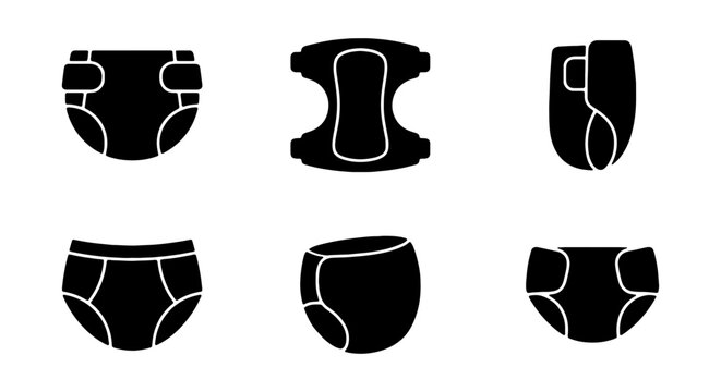 Baby Diaper Icons, Infant Care Symbols, Newborn Nappy Vector Set