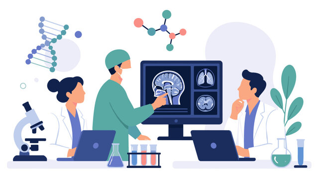 Scientists in a Laboratory Analyzing Brain Scans.