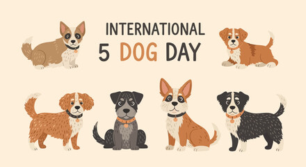 Fototapeta premium International Dog Day Illustration with Various Cute Dog Breeds