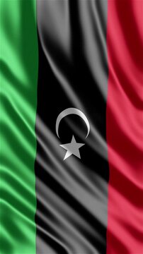 Realistic animation of the Libya flag waving in the wind, ideal for national identity projects, news visuals, travel content, cultural videos, presentations, national holidays and web banner use.