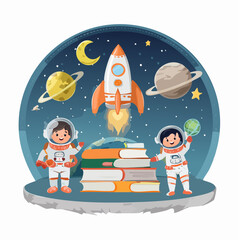 Fototapeta premium Children Astronauts Learning About Space and Science