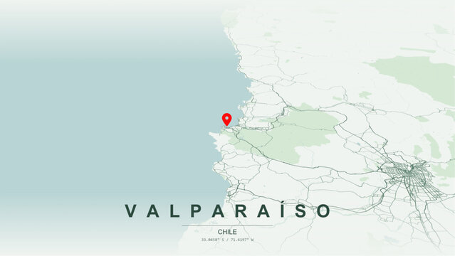 Modern minimalist vector map of Valparaiso, Chile. High-quality scalable illustration of Valparaiso city grid, Valparaiso Bay waterfront for posters and design.