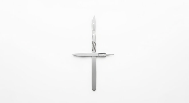Professional Sterile Surgical Scalpels Arranged in a Cross on a Clean White Background for Medical Healthcare Concepts and Precision Operations