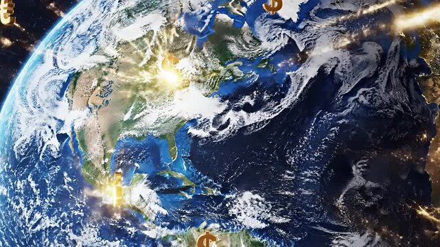 Global Financial Markets Connect Earth With Currency Symbols.