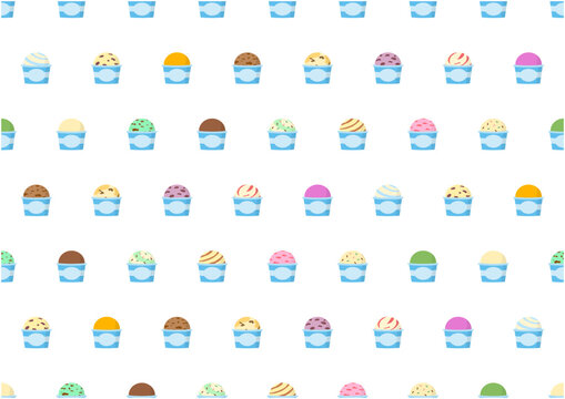 カップアイスのシームレスパターン背景 かわいい夏スイーツベクター