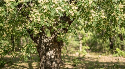 Fototapeta premium Dalbergia Sissoo Shisham Tree Branches with Leaves Flowers