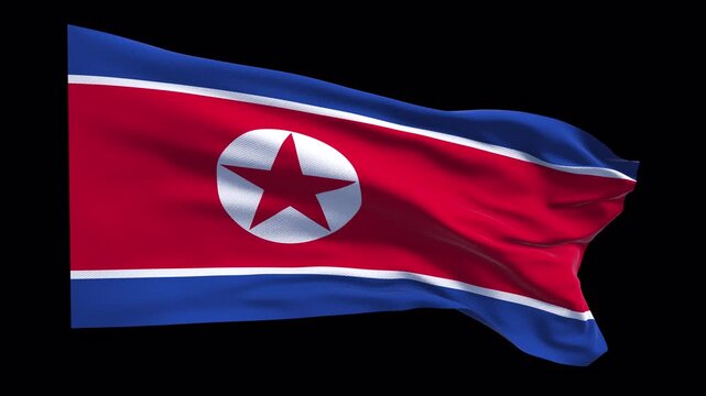 Realistic animation of the North Korea flag waving in the wind, ideal for national identity projects, news visuals, political content, travel videos presentations, national holidays and web banner use