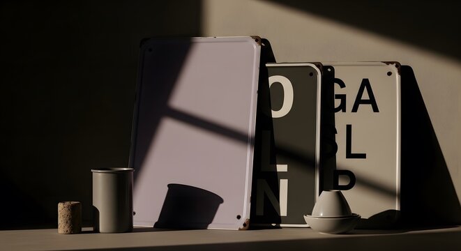 Modern Still Life Composition with Vintage Signs and Objects