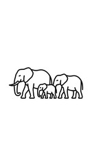 A minimalist line art illustration of an elephant family walking together. © Odette Anya