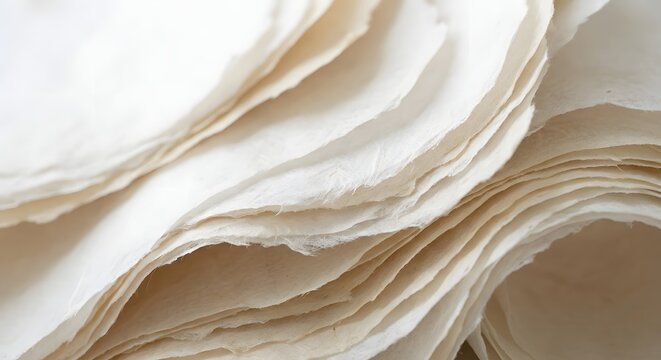 Abstract layered off white digital cloud workflow background with smooth curved paper texture macro simulation