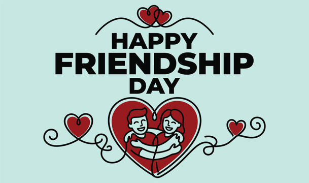 Friendship day greeting with two smiling figures inside a heart shaped frame vector illustration affection amity bond camaraderie companionship
