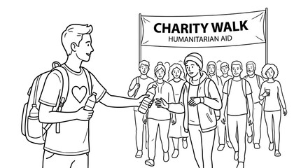 Obraz premium Volunteer handing out water at charity walk event