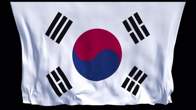 Realistic animation of the South Korea flag waving in the wind, ideal for national identity projects, news visuals, travel content, cultural videos, presentations, national holidays and web banner use