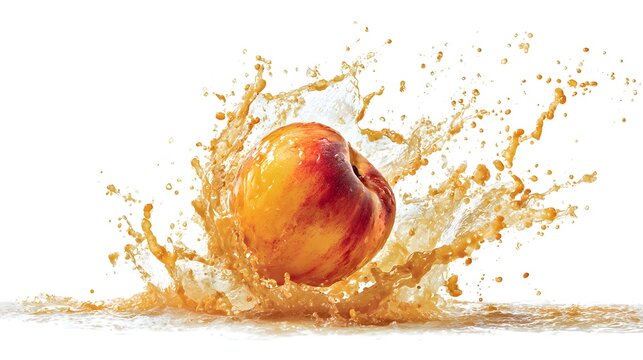 half peach fallen into a juice splash isolated on white
