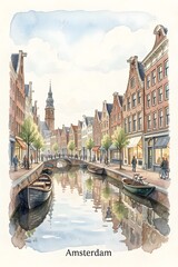 Fototapeta premium Amsterdam watercolor art