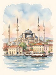 Naklejka premium Istanbul watercolor art
