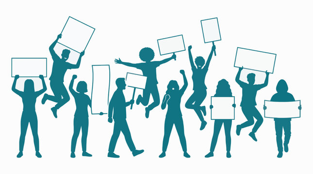 Protest Crowd Silhouette Vector Illustration Blank Signs Commercial Use