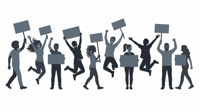 Professional Diverse Crowd Protest Rally Holding Signs Vector Illustration Commercial Use