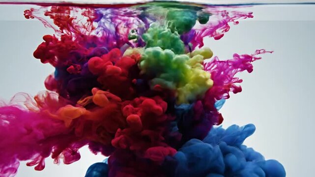 Purple and blue ink diffusing in clear water