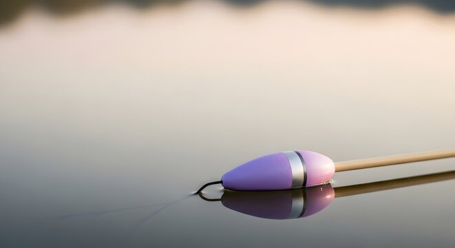 Fishing Float Floats Calm Water Surface at Sunrise