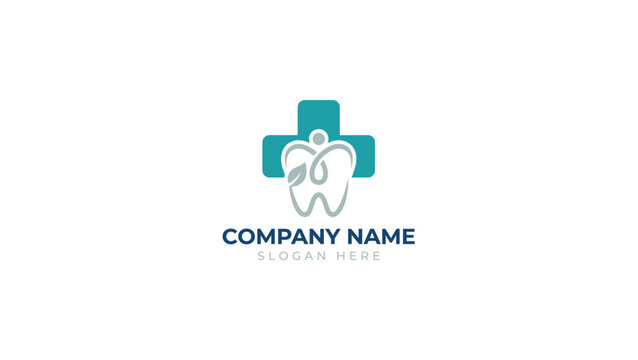 Dental Clinic Logo Design with Tooth and Medical Cross Symbol
