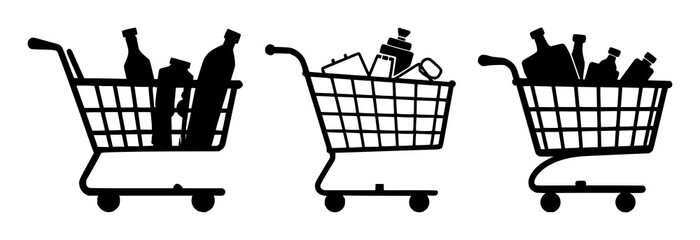 Shopping cart set with solid black icon on white background featuring cart icon, ecommerce, retail with vector and illustration © MDRASHIDUL