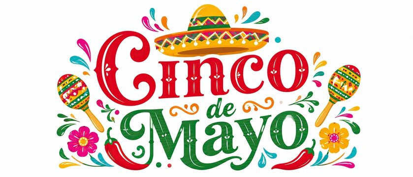 Colorful cinco de mayo celebration design with sombrero and maracas
