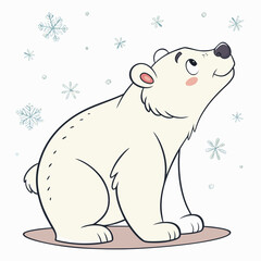 Cute polar bear cub illustration with snowflakes snowflake wildlife character illustration children storybook © Rayhan