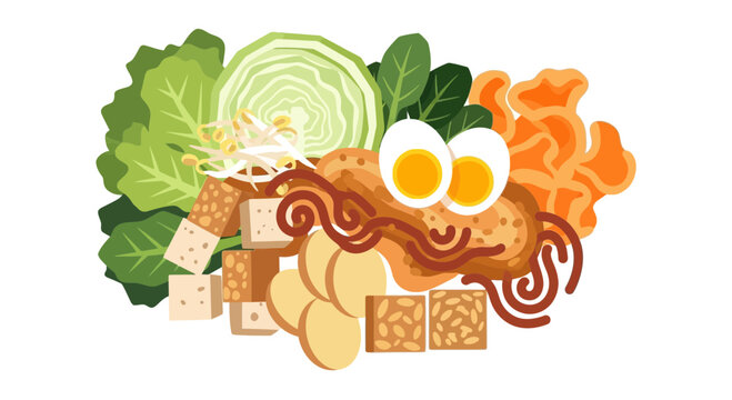 Indonesian Gado-Gado Salad Illustration with Tempeh and Vegetables
