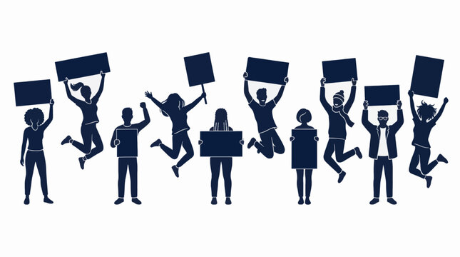 Flat Design People Silhouettes Holding Blank Signs For Commercial Use
