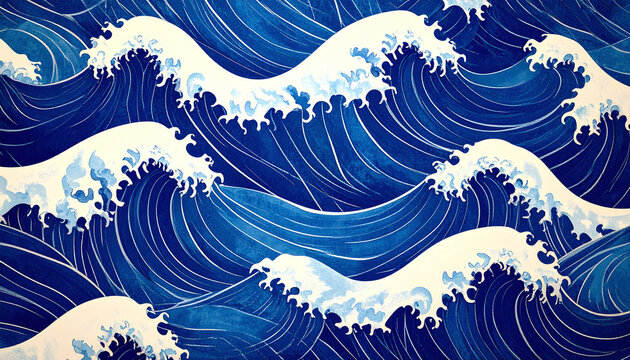 Ukiyo-e style ocean wave pattern on washi paper background 2