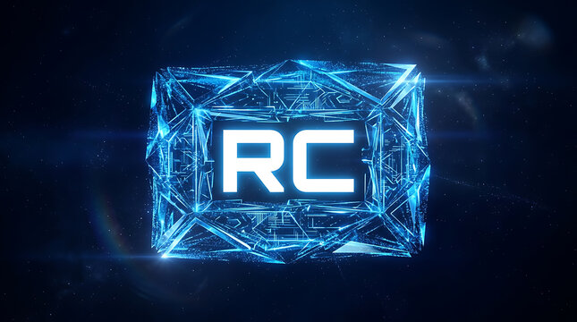 Blue glowing RC logo in crystal