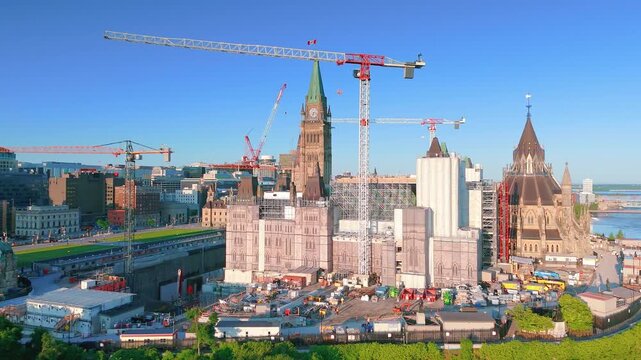 Ottawa, ON, Canada &ndash; May 28, 2026: Parliament Hill Center Block construction