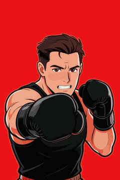Animated Male Boxer Throwing a Punch in Fighting Stance