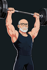 Fototapeta premium Senior muscular man performing overhead barbell lifting exercise