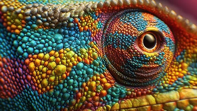 Extreme Macro Close up of a Colorful Chameleon Eye