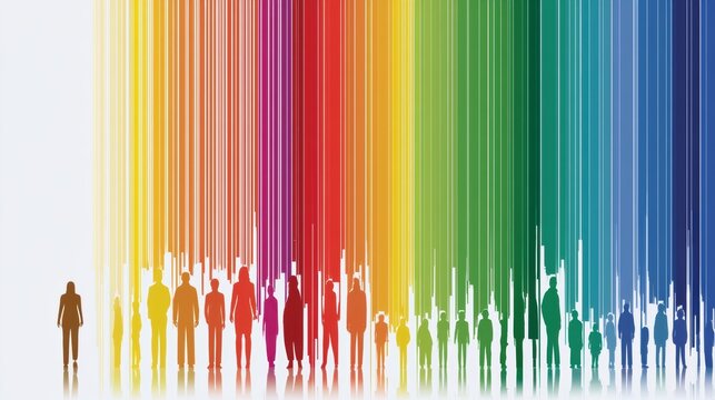 Colorful bands show the spectrum of neurodiversity with human silhouettes placed along the design, promoting inclusion and diversity.