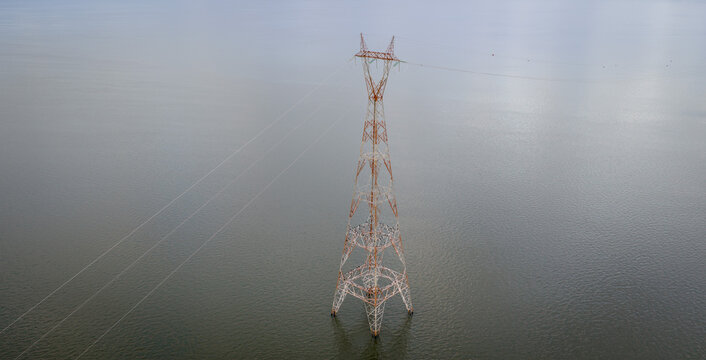 Power Transmission Tower Over the Parana River Between Argentina and Paraguay