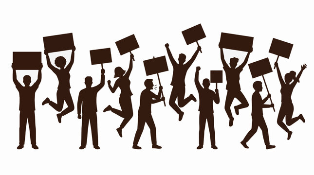 Protest Crowd Silhouette Flat Illustration Group Holding Signs For Commercial Use